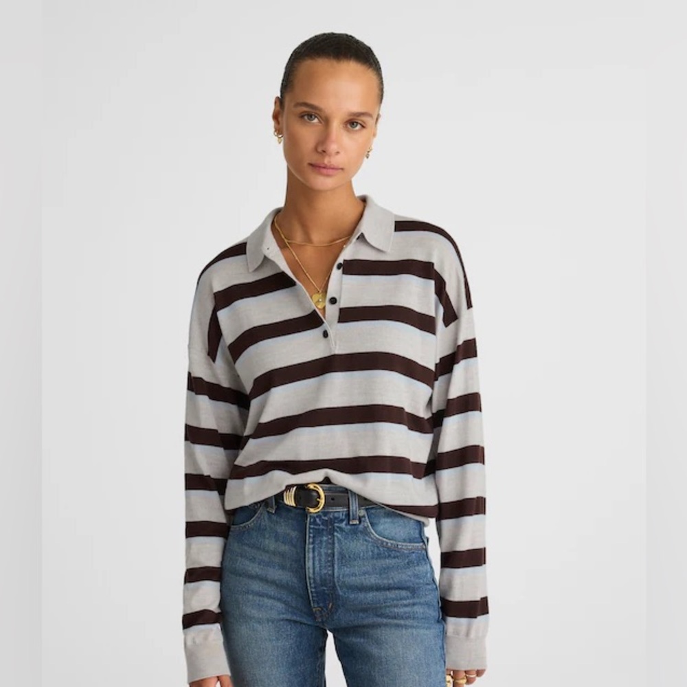 Striped Polo Sweater in 100% Merino Wool